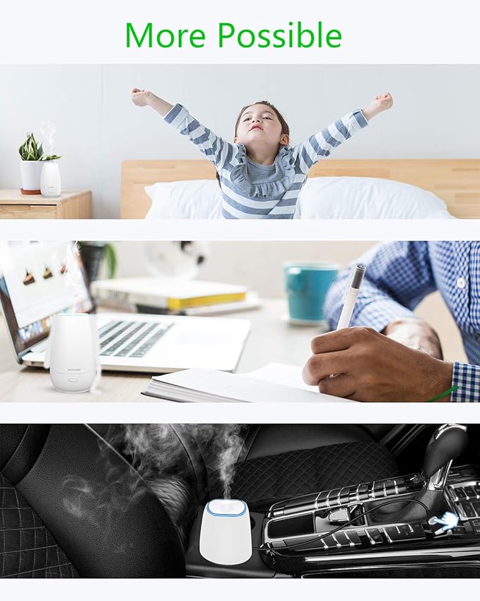 SOICARE Car Diffuser (2nd Generation), Small Portable Car Essential Oil Diffuser with Built-in USB Cable, Mini Aromatherapy Air Scent Humidifier Diffuser for Travel/Office/Home (White) - Bloomnest