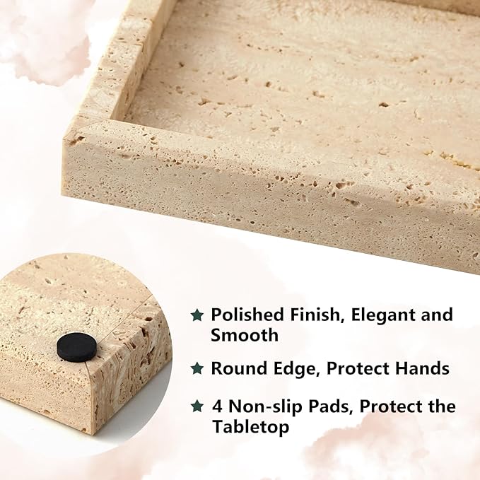 Real Natural Small Marble Tray for Bathroom, Vanity, Kitchen and Desktop, Rectangle Genuine Marble Stone Tray for Jewelry, Cosmetics, Candles, Lotion, Perfume and Home Decor