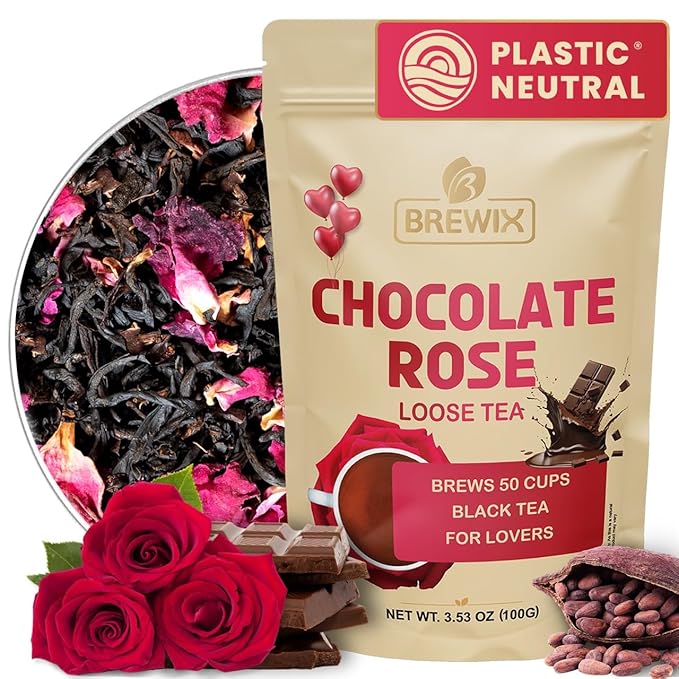 BREWIX, Chocolate Rose Loose Black Tea, (50+ Cups, 3.53oz/100g) | Valentine's | Dessert tea - Bloomnest