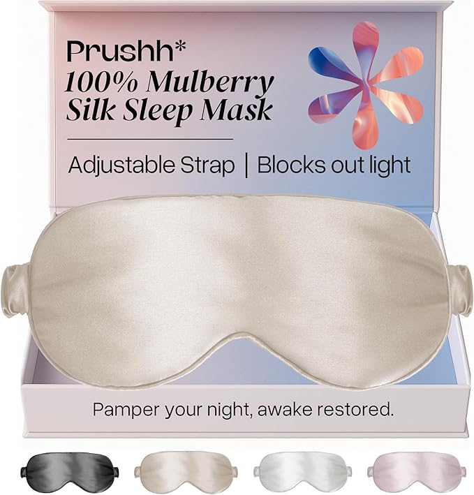 Silk Sleep Mask - Luxurious 100% Pure Mulberry Silk Eye Mask for Restful Sleep and Travel, Hypoallergenic, Cooling, Total Blackout, Adjustable for Women & Men (Champagne Gold) - Bloomnest