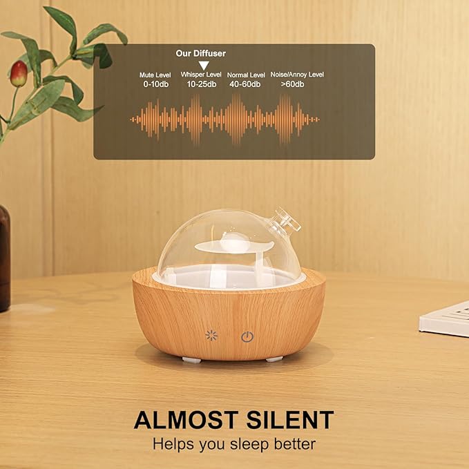 Glass Essential Oil Diffusers for Home, Wood Grain Base Humidifier, Decorative Bedroom Aromatherapy Scent Air Diffuser Ultrasonic Aroma Defusers 200ml（with 3Pcs Essential Oils） kakoda