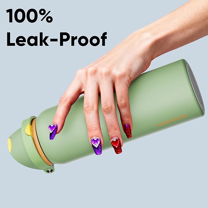 Insulated Water Bottle with Straw - Encool Stainless Steel Water Bottle with Push Button Lid, Leak-Proof & BPA-Free, Keeps Cold for 24 Hours for Sports, Travel, Gym (40 oz, Lichen-Yellow) ENCOOL