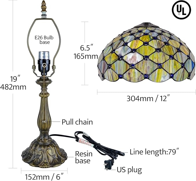 Tiffany Lamp Vintage Gradient Green Stained Glass Bead Table Lamp Desk Bedside Reading Light Decor Bedroom Living Room Home Office D12*H18 Inches (Gradient Green) - Bloomnest