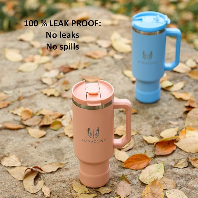 40 oz Insulated Tumbler with Handle and Straw – Stainless Steel Double Wall Vacuum Cup Fits Car Cup Holder, Hot Cold Travel Mug, BPA Free Reusable Water Bottle Gift for Women Men - Sky Blue - Bloomnest