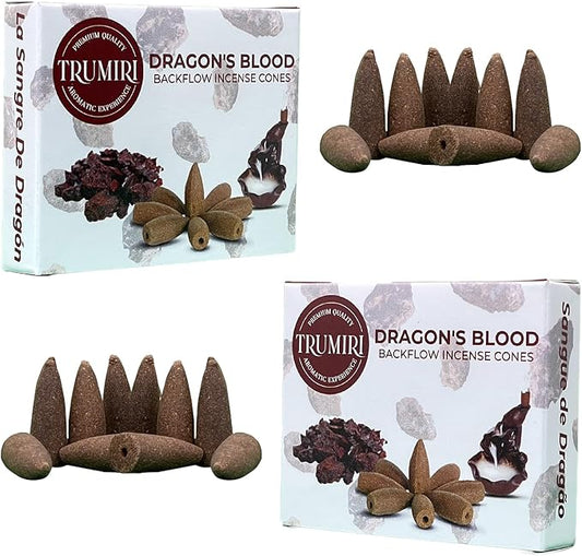 Dragons Blood Backflow Incense Cones - Total 20 Incense Cones Waterfall - Dual Pack of 10 Incense Backflow Cones - Waterfall Incense Cones - Incense Waterfall Cones TRUMIRI