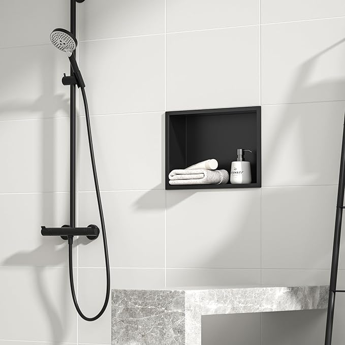 Stainless Steel Shower Niche 18" X 12" Matte Black No Tile Needed Niche Shower for Bathroom Storage Recessed Wall Shelf Over Mount Installation - Bloomnest