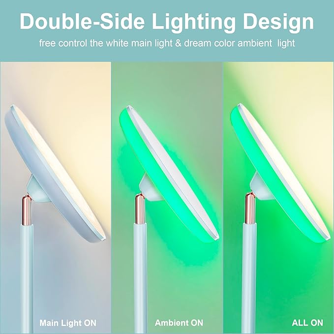 Bright Floor Lamp for Living Room, 42W LED Room Lights with Remote, 3700LM RGBW Modern Tall Standing Light, Color & Brightness Dimmable, UFO Ring Lamp,1/2/3H Timer for Bedroom,Office(Blue - Bloomnest