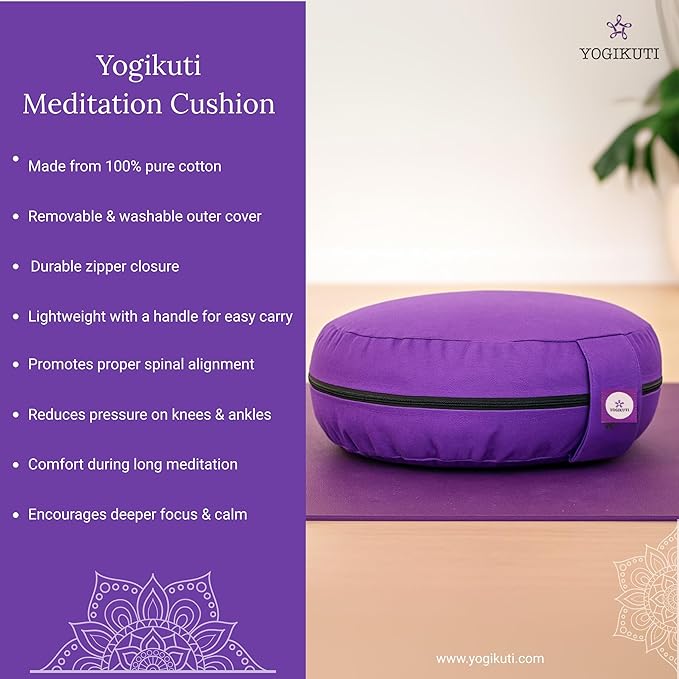 Yogikuti Meditation Cushion – 100% Pure Cotton Zafu for Comfortable Meditation & Yoga – Floor Sitting Pillow for Mindfulness & Support