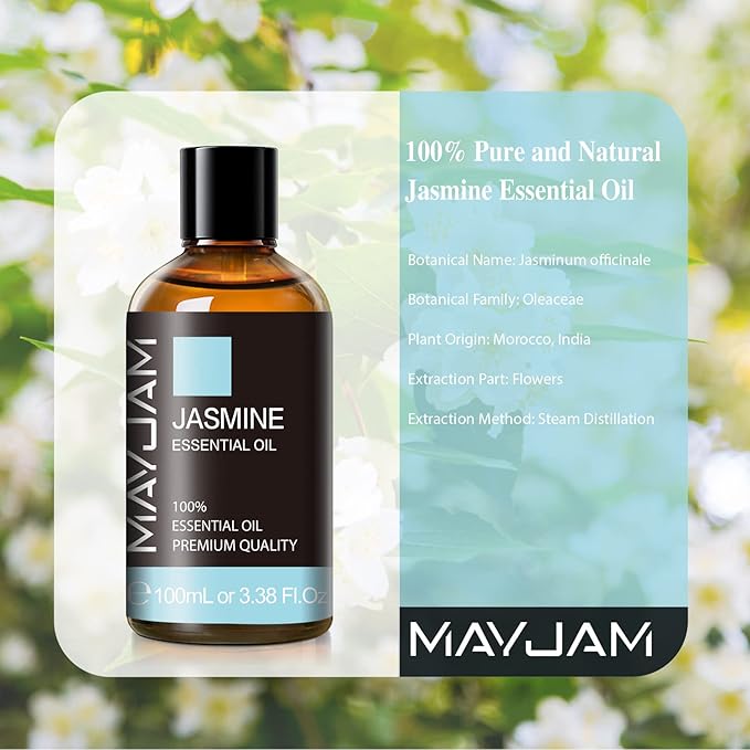 Jasmine Essential Oil with Glass Dropper, MAYJAM Pure Essential Oils for Diffusers for Home, Jasmine Oil for Soap Making, Candle Making, 3.38FL.OZ - Bloomnest