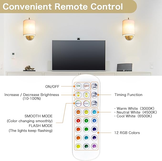 Rechargeable Battery Operated Wall Sconces Set of 2 Wireless Wall Lights with Remote Control 12 RGB Colors Magnetic Bulbs 5200mAh Battery Wireless Sconces for Bedroom Living Room (Gold) - Bloomnest