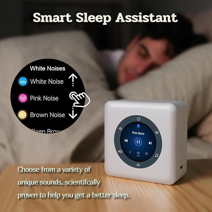 Kipcush Portable White Noise Sound Machine with Intelligent Color LCD Touch Screen, Guided Breathing, Alarm Clock. 24 Soothing Sounds, up to 24 Hours Battery Life & Sleep Music for Adults/Babies - Bloomnest