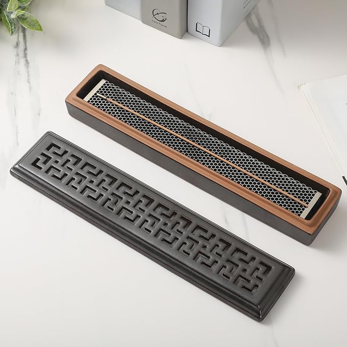 CEREMONY Incense Holder,Ceramic Incense Holder for Sticks with Ash Catcher,Coffin Style Incense Box,Incense Burner for Meditation Yoga Spa Room Decor(Brown)