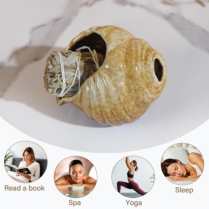 Mini Conch Chiminea Palo Santo Burner - Ceramic Smudging Bowl/Incense Chimney Works with Palo Santo Sticks/Sage/Copal,Tabletop Altar, Thoughtful Gifts for Meditation, Yoga, Aromatherapy - Bloomnest