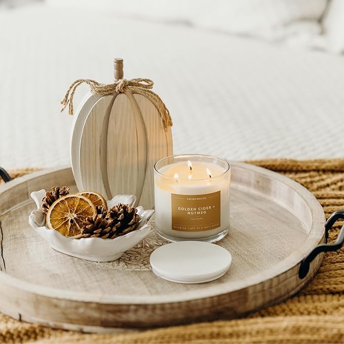 Calyan Wax Co. Golden Cider & Nutmeg 3 Wick Scented Candle - 43 Hour Burn - Luxury 3 Wick Soy Candles - Non Toxic Soy Wax Candles - Long Lasting Large Glass Jar Candle for Home - 14.9oz - Bloomnest