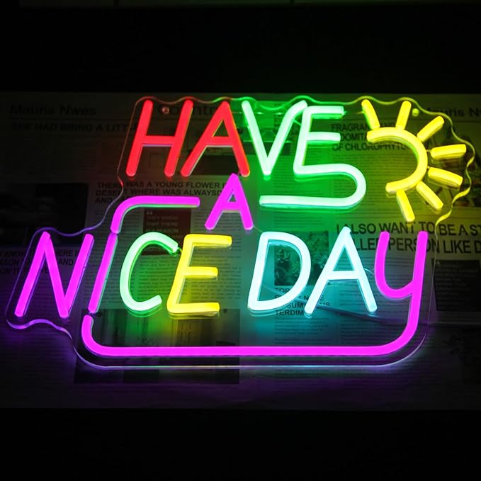 Have A Nice Day Neon Sign for Wall Colorful Letter Neon Light Sun LED Neon Lights Signs Dimmable Words Light Up Signs for Bedroom Living Room School Office Dorm Party Decor Kids Gifts - Bloomnest