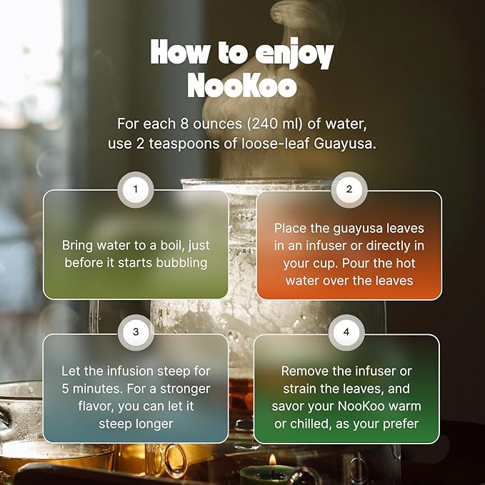 NooKoo Guayusa Loose Leaf Tea – 32oz Organic Caffeine Boost | Smooth, Jitter-Free Energy Alternative to Coffee | Antioxidant Herbal Tea for Focus & Clarity - Bloomnest