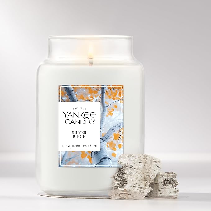 Yankee Candle, Silver Birch Fall Scented Candle, 22oz Large Jar with up to 150 Hour Burn Time - Bloomnest