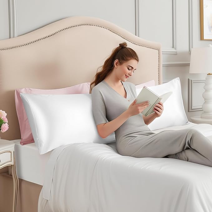 INFIIXSO Body Pillow Cover with Zipper, Luxury Mulberry Silk Body Pillow Case 20x54 Inches, Ultra Smooth and Soft Cooling Long Pillowcase, Gift for Women, Men(White) - Bloomnest