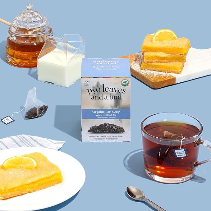 Two Leaves and a Bud Organic Earl Grey Tea Bags, Whole Leaf Caffeinated Black Tea in Compostable Sachets, Caffeinated Black Tea Flavored with Bergamot, Add Milk and Sugar, 15 Count (Pack of 1) - Bloomnest