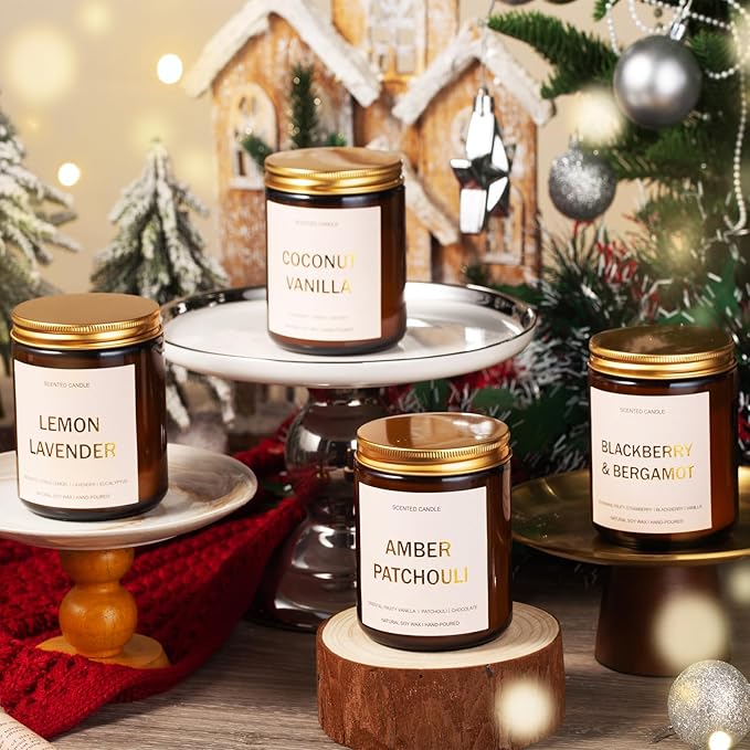 28oz Wood Wick Candles That Crackle: 4 Pack Scented Candles for Home Scented, Aromatherapy Candle Set with Crackling Wooden Wick Up to 200H Burning Candle Gift Set for Birthday Thanksgiving Christmas - Bloomnest