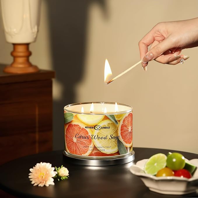 Soy Wax Blend Candle for Home, 4-Wick Candles in Citrus Wood Sage, Aromatherapy Candles Gift for Parties, Relaxing, Over 50 Hours of Burn Time, 18oz - Bloomnest