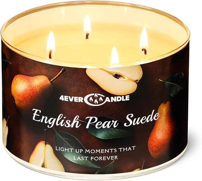 Over 50 Hours Jar Candle - 4-Wick Long-Lasting Scented Candles, 18oz Natural Soy Wax Candle for Home, Candle Gifts for Women & Men, English Pear Suede - Bloomnest