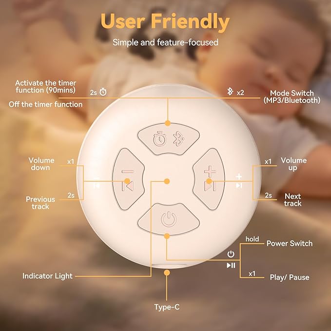 Portable Sound Machine for Baby | White Noise | 12 Soothing Sounds | Noise Canceling for Travel, Office, Nursery | Baby Shower | Registry Gift | Sleep Soother for Babies Kids Adults | Putty - Bloomnest