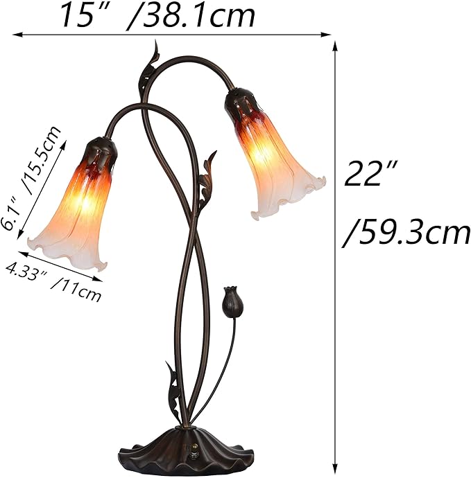Bieye L10847 Lily Flower Blown Glass Accent Table Lamp for Living Room Bedroom Decoration (2-Light, Pink) - Bloomnest