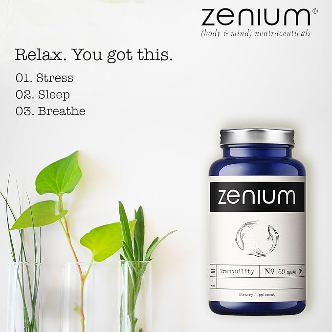 Zenium - Relieve Stress, Tension, Worry, Nervousness, & Irritability | Calm The Mind & Body | Ayurvedic | Natural Relief Supplement | Boosts Mood | Ashwagandha, L-Theanine, GABA, Rhodiola |60 Capsules - Bloomnest