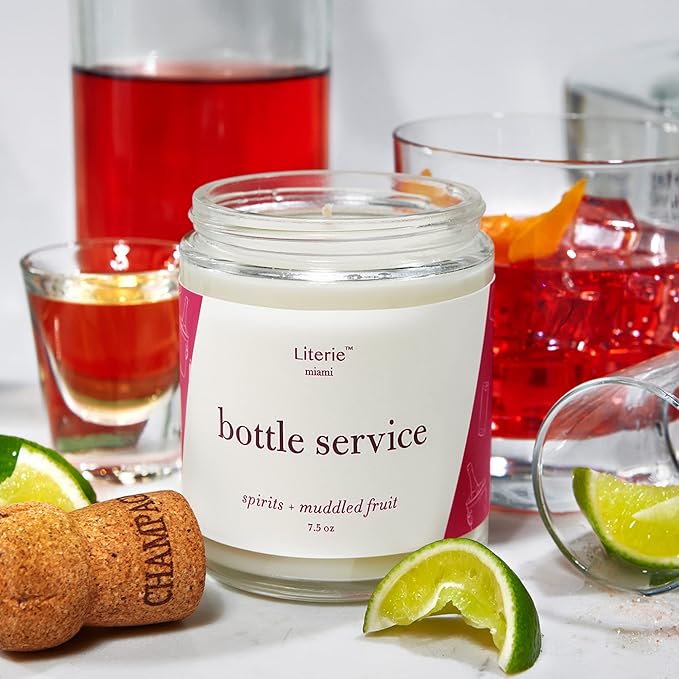 Literie Miami Inspired Scented Candle: Bottle Service - Spirits & Muddled Fruit Scent, 7.5oz, 40 Hour Burn, Vegan Soy & Coconut Blend Candle for Home Decor, Gift for Women & Men - Bloomnest