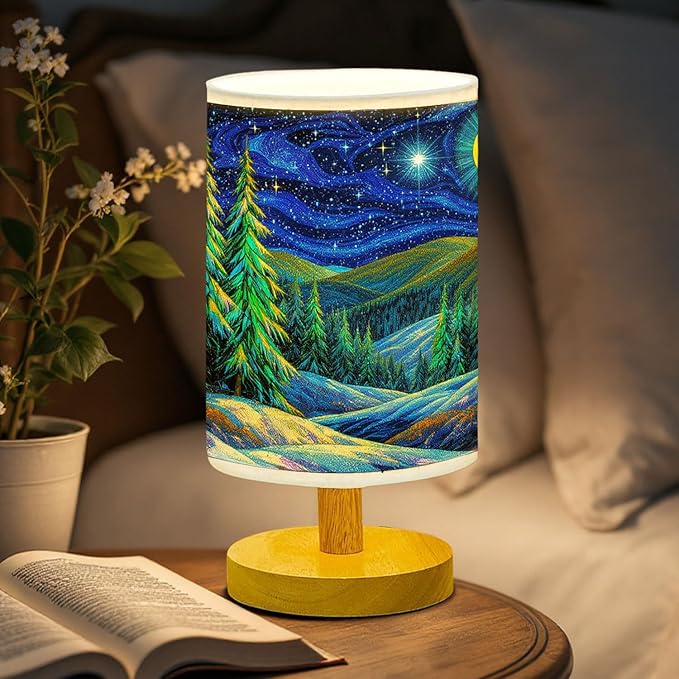 Evergreen Trees Christmas Table Lamp LED 3-Color Pressed Bedside for Merry Christmas, Evergreen Trees Christmas Shade Christmas Table Lamp with Wood Base for Bedroom Living Room Desk Office - Bloomnest