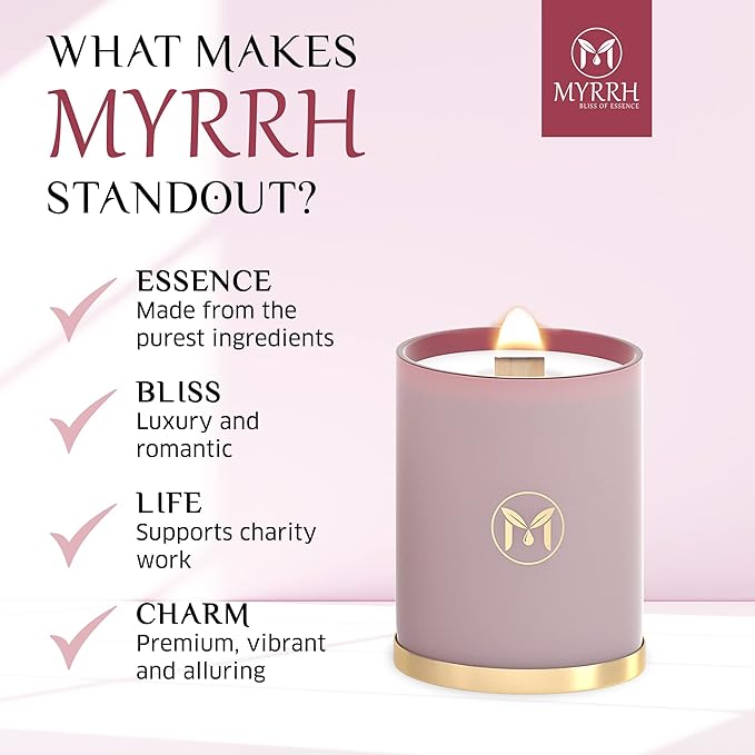 MyrrhUSA Sandalwood Patchouli Scented Candle – 15 oz Natural Soy Wax with Crackling Wooden Wick & Essential Oils, 80 Hour Burn, Luxury Aromatherapy Candle for Relaxation, Home Décor & Gift Purpose - Bloomnest