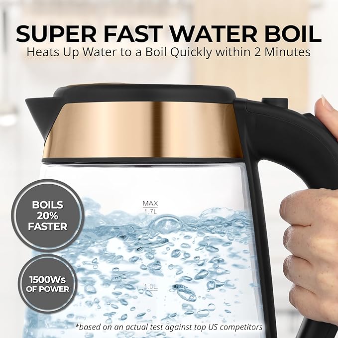 Zulay Kitchen Fast Boiling Electric Water Kettle - 1.7L, 1500W, Auto Shut-Off for Overboil & Boil Dry Protection, Cool-Touch Handle, 360° Base - Rapid Teapot Boiler For Coffee & Tea - Black Copper - Bloomnest