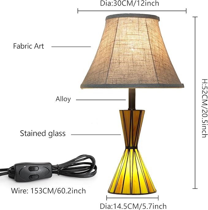 Stained Glass Table Lamps for Living Room 3-Way Dimmable Bedside Desk Lamps with 12 inches White Shade for Living Room Home Office - 2 LED Bulbs Included - Bloomnest