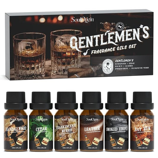 Gentleman Fragrance Oils Set, Essential Oil for Diffuser, Diffuser Oil, Use for Soap Candle Making, Sandalwood, Cedar, Rum, Leather, Smoky Oud, and Frankincense & Myrrh - Bloomnest