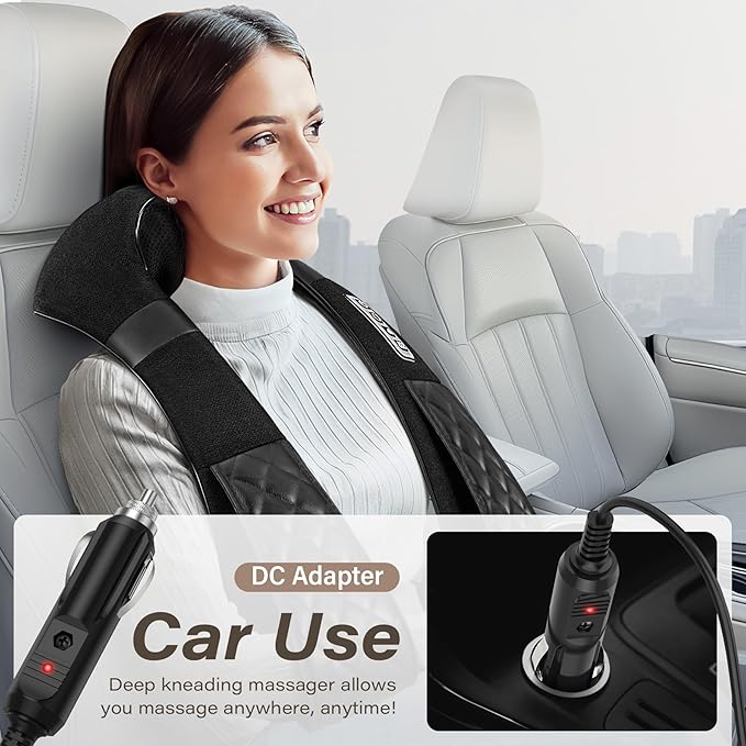 Shiatsu Electric Neck Back Massager Pillow 3D Kneading with Heat for Shoulder, Lower Back, Foot, Leg Muscles Pain Relief Relax in Car Office and Home (Black)