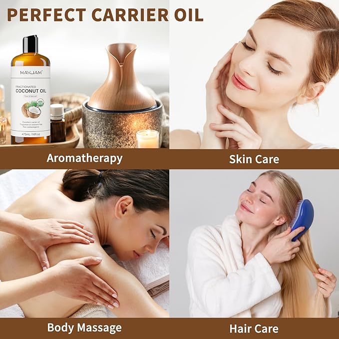 MAYJAM Organic Fractionated Coconut Oils Liquid 16oz, 100% Pure & Natural USDA Certified Cold Pressed Coconut Carrier Oil for Face Skin & Hair Moisturizing, Body Massage Oil for Essential Oils Mixing - Bloomnest