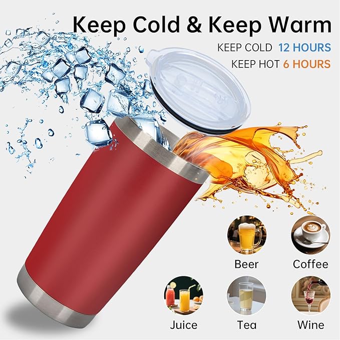 IEOVIEE 32 Pack, 20oz Stainless Steel Bulk Tumblers with Lids and Straws, Double Wall Insulated Travel Mug, Durable Powder Coated Tumbler Bulk Cup for Cold and Hot Drinks(Red) - Bloomnest