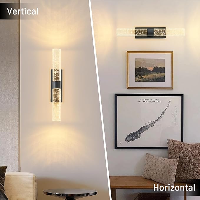 Black Battery Operated Wall Sconce Set of Two,Rechargeable Wireless Wall Lights with Remote Control,350°Rotate,3000K/4000K/6000K,Dimmable,Timer,for Bedroom,Living Room,Hallway,15.3 Inch - Bloomnest