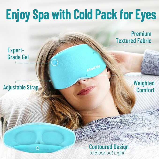 3D Gel Cooling Eye Mask, Weighted Eye mask for Sleeping, 3D Contoured Cup No Pressure Night Blindfold Sleep Mask, Ice Cold Pack Eyes Cold Compress for Puffy Eyes, Dark Circle, Light Blue - Bloomnest