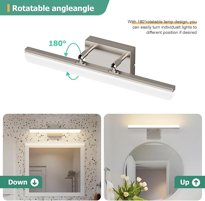 Brushed Nickel Vanity Light, 15.7” Dimmable LED Bathroom Light Bar with 5CCT, Adjustable Angle – Modern Wall Lighting for Bathroom, Powder Room, Bedroom, Apartment, Hotel - Bloomnest