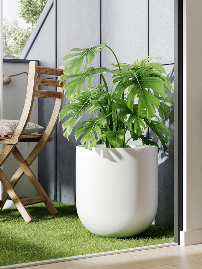 LE TAUCI 12 Inch Pots for Plants, Ceramic Large Planters for Indoor Plants, Indoor Plant Pots for Home Garden Patio Office, Planter Pots with Drainage Hole and Rubber Plug, White - Bloomnest