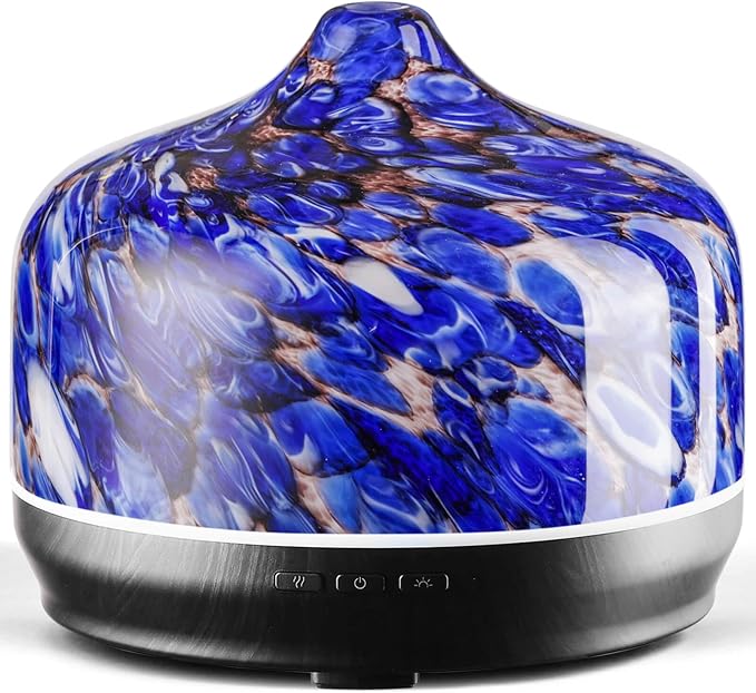 Porseme 500ml Glass Essential Oil Diffuser Aromatherapy Ultrasonic Cool Mist Humidifier 15-21 Running Hours Waterless Auto-Off Air Diffusers for Sleeping Yoga Office Working Spa and Rest (Deep Blue) - Bloomnest