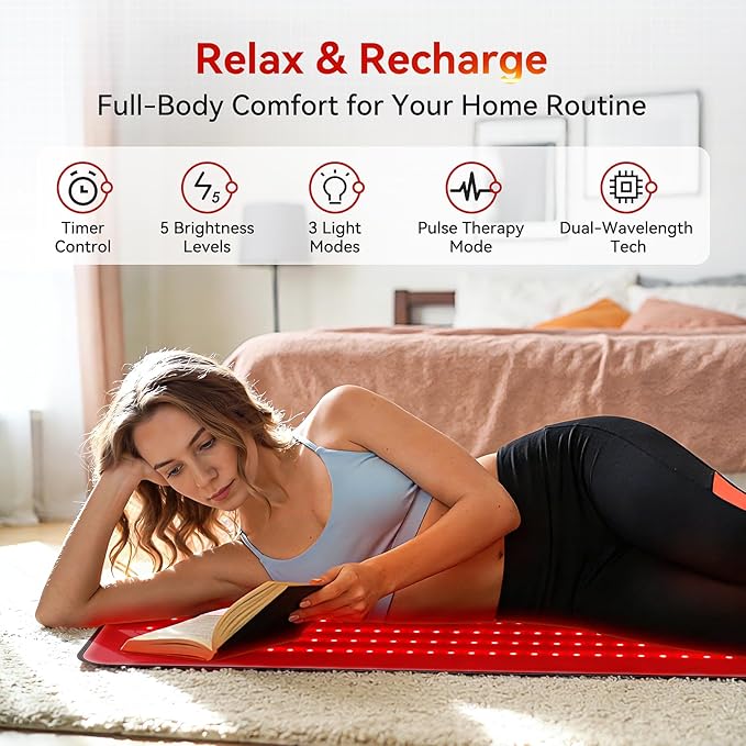 640 LEDs Red Light Therapy Mat for Full Body, 38" x 23.6" TPU Infrared Light Therapy, 3-in-1 LEDs (660nm & 850nm) Premium Foldable Mat with Timer Controller & Pulse Modes for Home Use, 48W Xefinic