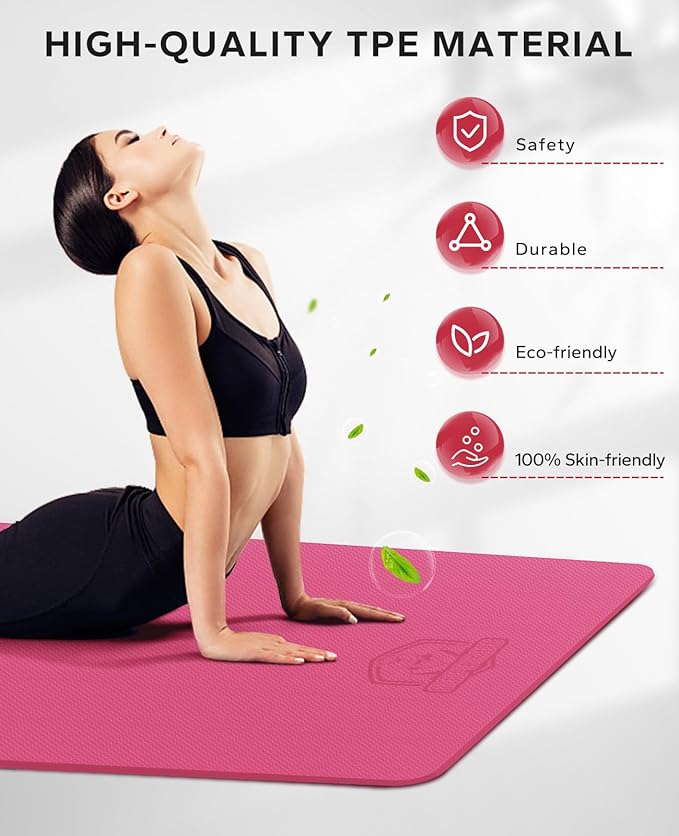 HAPBEAR Extra Large Yoga Mat - 72"x48"/78"x54", 1/4" & 1/3" Thick, Non-Slip, Durable, Eco-Friendly, Wide Exercise Mat for Home Workouts, Yoga, Pilates, Stretching, Meditation (Barefoot Exercise) - Bloomnest