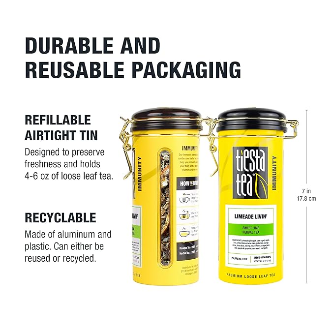 Tiesta Tea - Limeade Livin, Loose Leaf, Sweet Lime Herbal Tea, Non-Caffeinated Fruit Blend, Makes Hot or Iced & Up to 50 Cups, 4oz Refillable Tin - Bloomnest