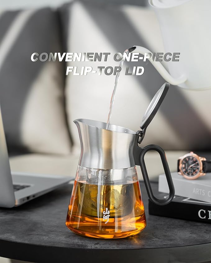ZENS 17 oz Small Glass Teapot with Infuser, Design Loose Leaf Teapot with Stainless Steel Spout for Hot Tea Steeper, Oval Handle Clear Tea Pot Infusers Loose Tea Maker for Lovers Gifts - Bloomnest