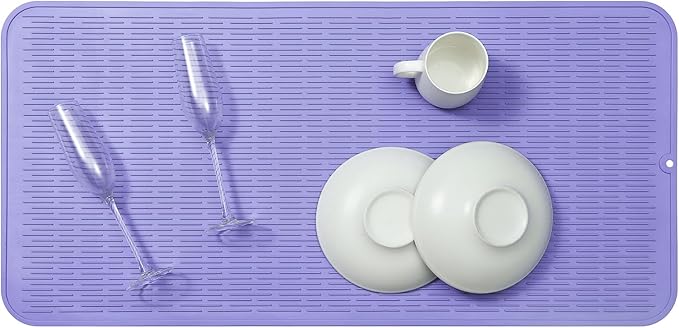 Silicone Dish Drying Mat for Multiple Usage,Easy clean,Eco-friendly,Heat-resistant Silicone Mat for Kitchen Counter or Sink,Refrigerator or Drawer Liner Light Purple 5XL 36inches x 18inches - Bloomnest