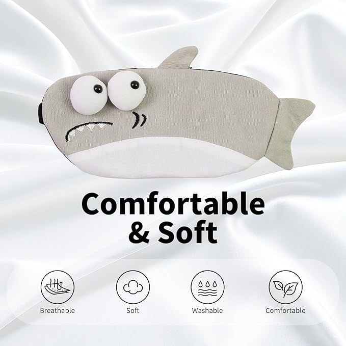 Cute Sleep Eye Masks for Kids, Kawaii Cartoon Kids Sleeping Mask for Women Boys Girls Teens, Soft Plush Adjustable Eyeshade Silk Travel Nap Eye Cover (Gray Shark+Green Crocodile) - Bloomnest