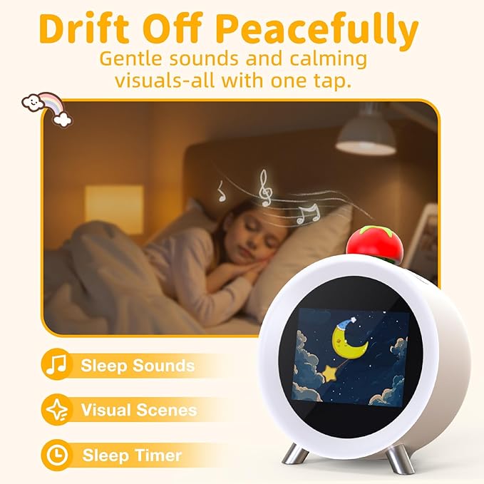 Dekala ChronoSense Sound Machine Alarm Clock for Bedroom w/Temperature Humidity, Sleep White Noise Sound Machine, 100dB Loud Gradual Alarm for Heavy Sleeper IPS Screen Animation